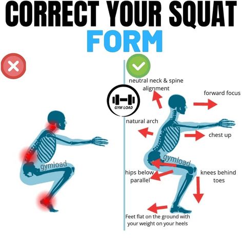 Muscle Flexion on Instagram: “🚨CORRECT YOUR SQUAT FORM🚨 - - By @gym.load . 👉Follow @muscleflexion 👉Follow @muscleflexion 👉Follow @muscleflexion - ⭕Firstly, a squat is a…” Muscle Gain Workout, Squat Form, Fitness Facts, Cat Exercise, Squat Challenge, Gym Tips, Workout Plan For Women, Flexible Dieting, Training Day