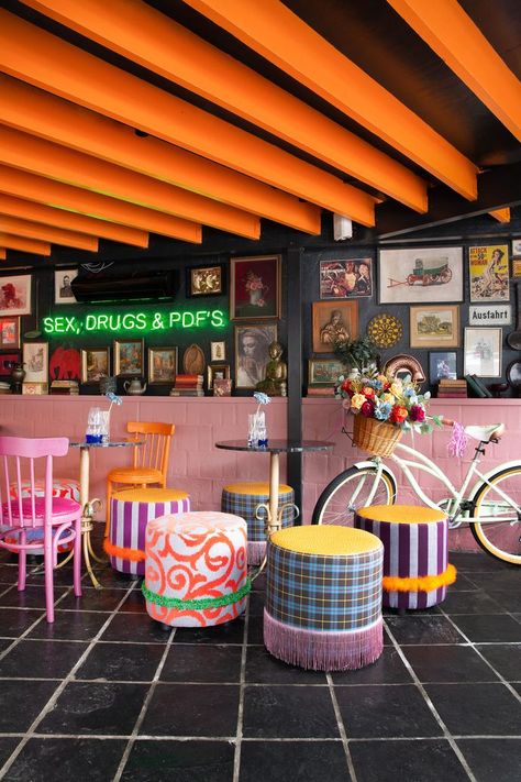 Cool Spaces: Bombay Bicycle Club Revamp Lgbtq Coffee Shop, Quirky Shop Interiors, Quirky Cafe Interior, Quirky Coffee Shop, Fun Restaurant Design, Funky Coffee Shop, Italian Cafe Interior, Quirky Restaurant, Quirky Cafe