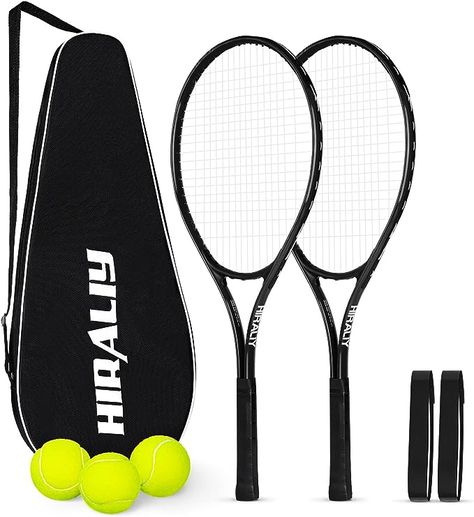 Amazon.com : HIRALIY Adult Recreational Tennis Rackets for Adults 2 Pack,27 inch Tennis Racquets for Adults Beginners, Tennis Racket Set Including 3 Tennis Balls, 2 Tennis Overgrips and 1 Tennis Bag… (Black) : Sports & Outdoors Tennis Equipment, Tennis Bag, Tennis Racquets, Playing Tennis, Tennis Rackets, Racquets, Badminton Racket, Sport Tennis, Play Tennis