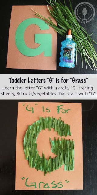 Letter G Craft - Toddler/Preshooler letter of the week craft G is for Grass with related craft, tracing sheets and fruits/vegetables. Letter G Crafts, Letter G Activities, Preschool Letter Crafts, Alphabet Crafts Preschool, Abc Crafts, Alphabet Letter Crafts, The Letter G, Tracing Sheets, Alphabet Crafts