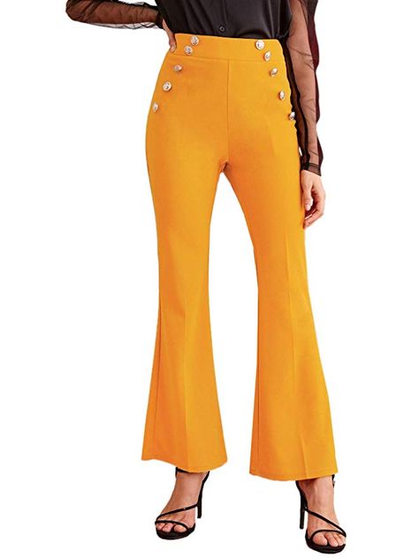 MAKEMECHIC Women's Solid Flare Pants Stretchy Bell Bottom Trousers at Amazon Women’s Clothing store Bell Bottom Trousers, Bell Bottom, Amazon Women, Flare Pants, Bell Bottoms, Shoes Jewelry, Clothing Store, Top Styles, Elastic Waist