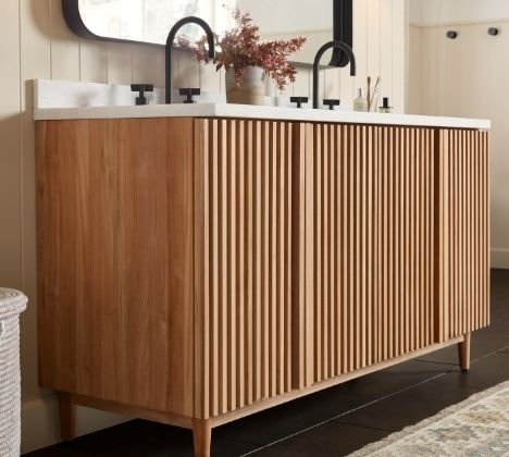 Bathroom Sinks & Vanities | Rejuvenation Teak Kitchen, Bedroom Closet Storage, Bar Stools Kitchen Island, California House, Kitchen Counter Stools, Teak Sofa, Kitchen Renovations, Rose City, Bathroom Ceiling Light