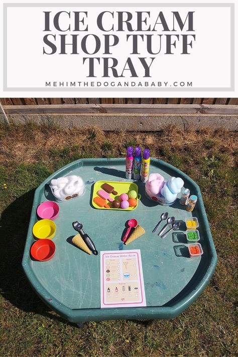 Educational Tuff Tray Ideas, Ice Cream Tuff Tray Ideas, Cheap Tuff Tray Ideas, Diy Tuff Tray Stand, Easy Outdoor Tuff Tray Ideas, Summer Tuft Tray, Tuff Tray Reception, Seaside Tuff Tray Eyfs, Ice Cream Tuff Tray