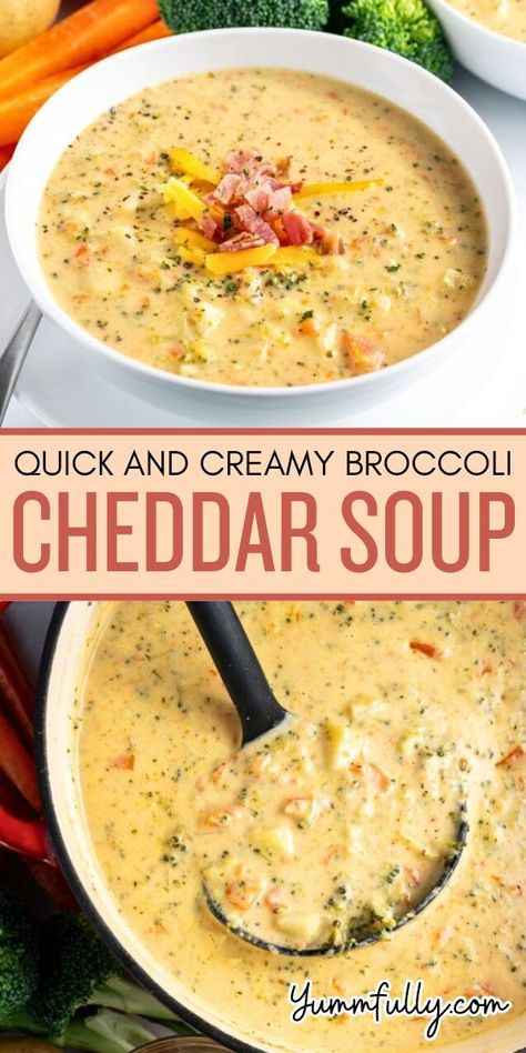 Broccoli And Carrot Soup, Cheddar Broccoli Potato Soup, Creamy Broccoli Cheddar Soup, Cheesy Broccoli Soup, Creamy Broccoli Soup, Cheddar Potatoes, Creamy Broccoli, Vegan Soup Recipes, Carrots And Potatoes