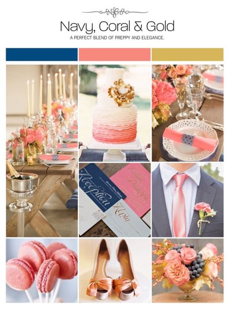 navy coral light blue gold - Add light blue and these are the colors I'm leaning towards Coral And Gold Wedding, Wedding Colors Navy, Wedding Color Scheme, Gold Inspiration, Gold Wedding Inspiration, Pink And Gold Wedding, Cake Flowers, Summer Wedding Colors, Coral Wedding