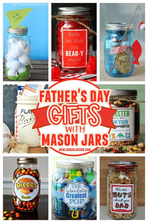 Father's day gifts in mason jars - A girl and a glue gun Gifts In A Jar, Diy Father's Day, Fathers Day Gifts Ideas, Homemade Fathers Day Gifts, Diy Food Gifts, Diy Easter Gifts, Diy Gifts For Dad, Gift Jar, Diy Xmas Gifts