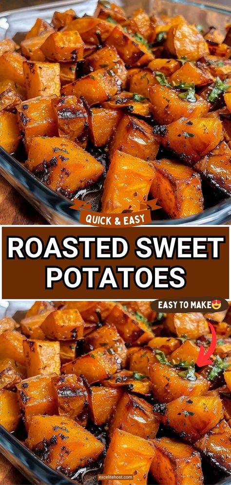 Ingredients: 4 medium sweet potatoes, peeled and cut into 1-inch cubes 2 tablespoons olive oil 1 teaspoon salt 1/2 teaspoon black pepper 1 teaspoon garlic Baked Sweet Potato Oven, Roasted Sweet Potato Cubes, Sweet Potato Oven, Sweet Potato Recipes Roasted, Oven Roasted Sweet Potatoes, Sweet Potato Recipes Healthy, Sweet Potato Recipes Baked, Cubed Sweet Potatoes, Potato Side Dishes