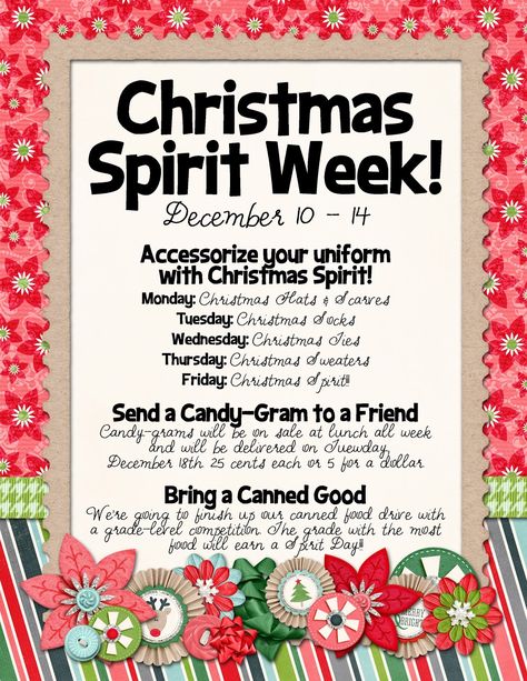 Image result for holiday spirit week ideas School Climate And Culture, Christmas School Dress Up Days, 12 Days Of Christmas Dress Up Ideas For School, Christmas Week Ideas School, Christmas Dress Up Days For Work, Holiday Spirit Week Outfits, Christmas Week Ideas For Work, Christmas Dress Up Days For School, Holiday Dress Up Spirit Week