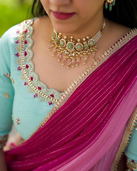 Neck Choker Designs, Indian Outfits Modern, Dress Designs For Stitching, Magam Work, Maggam Blouse, Blouse Works, Latest Bridal Blouse Designs, Saree Wearing Styles, Saree Wearing