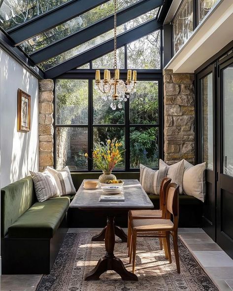 Beautiful banquette/kitchen nook area inspiration - love them all. What’s your favorite? The windows in #7 are just 😍😍😍 1- @vivirdesign an… | Instagram Katie Leclercq, Kitchen Banquette, Conservatory Dining, Piano Room, House Extension Design, Table Bench, Patio Interior, Kitchen Nook, Dining Nook