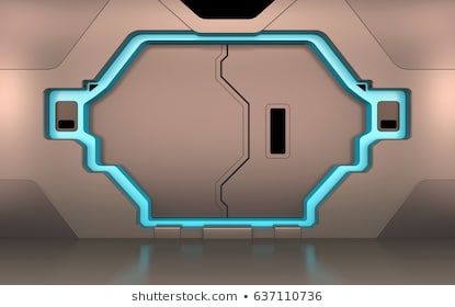 Spaceship Interior Illustration, Spaceship Entrance, Futuristic Entrance, Spaceship Interior Design, Futuristic Door, Spaceship Door, Metallic Door, High Tech Interior, Space Door