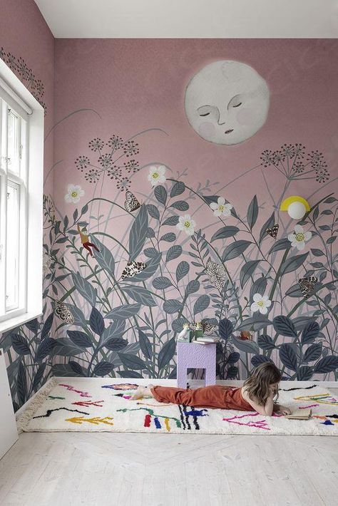 $201.60 Girl Nursery Mural, Enchanted Nursery, Baby Nursery Murals, Playful Wallpaper, Pink Wall Mural, Project Room, Nursery Floral, Mural Inspiration, Kids Room Murals