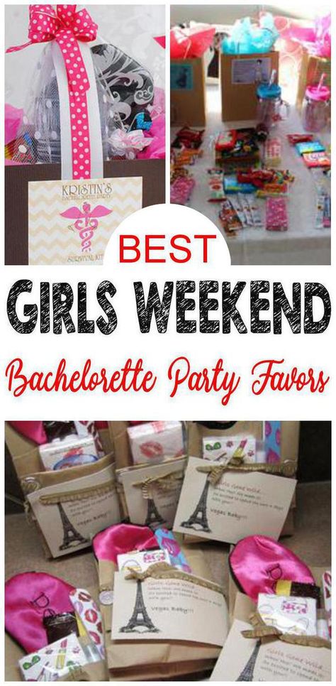 Bachelorette Party Favors! BEST girls weekend bachelorette party favors the whole bride tribe will love! DIY girls weekend ideas, goodie bags, welcome bags, hangover kits, party favor bags & more. So if you are wondering what to put in a girls weekend bag come on over and check out the necessities to make your bachelorette party amazing. Girls Weekend Ideas, Bachelorette Goodies, Cheap Bachelorette Party, Diy Gifts In A Jar, Bachelorette Party Gift Bag, Bachelorette Theme, Diy Party Favors, Bachelorette Favors, Survival Kits