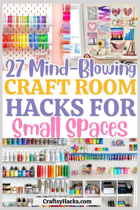 Very Small Craft Room Ideas, Gift Room Ideas, Craft Desk Small Space, Small Art Closet Organization, Craft Corner Organization Small Spaces, Crafting Storage Ideas For Small Spaces, Storage Solutions For Sewing Room, Craft Room Paint Organization, Under Table Craft Storage