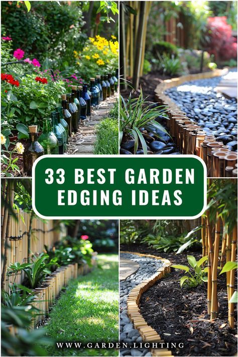 Add a touch of charm to your garden with these 33 creative DIY edging ideas! Perfect for defining your garden beds and pathways in style. 🌼🌿✨ Unique Garden Edging Ideas, Garden Boarders Ideas, Garden Edging Ideas Cheap, Flower Garden Borders, Garden Border Ideas, Garden Border Edging, Log Planter, Flower Bed Edging, Garden Edging Ideas