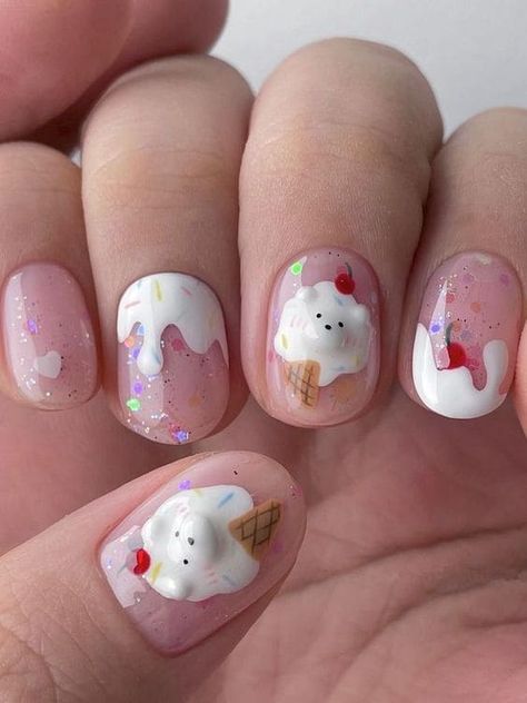 Korean Nail Designs, Best Summer Nail Designs, Korea Nail Art, Korea Nail, Kawaii Nail Art, Korean Nail, Beachy Nails, 3d Nail Art Designs, Korean Nail Art