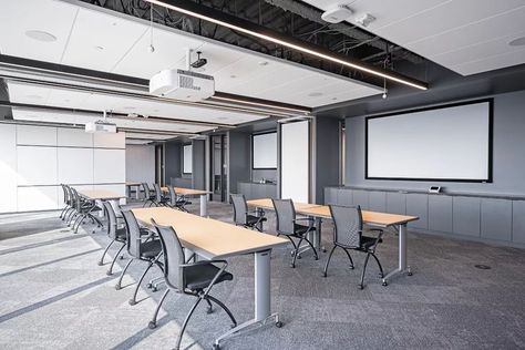 Classroom Ceiling, Acoustical Ceiling, Conference Room Design, Ceiling Solutions, Meeting Room Design, Lectures Room, Armstrong Ceiling, Training Room, Office Layout