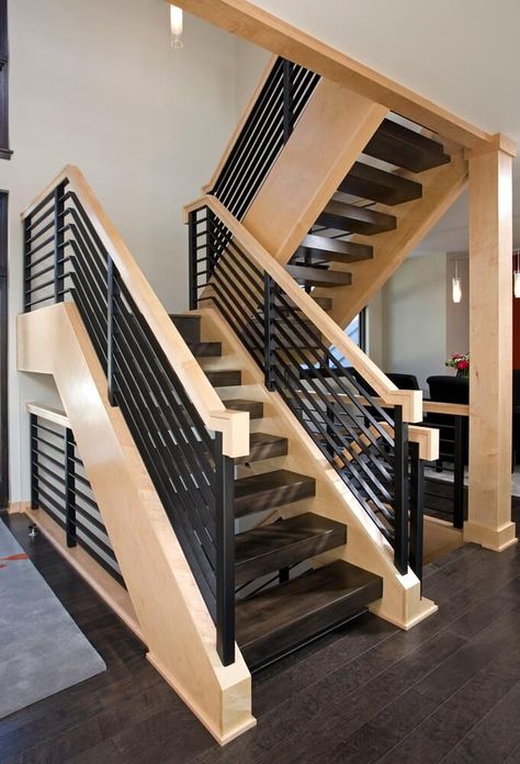 50 Modern Stair Grill Design Ideas - Engineering Discoveries Apartemen Studio, درج السلم, Rustic Stairs, Modern Stair Railing, Wooden Staircase, Metal Handrails, House Staircase, Escalier Design, Stair Railing Design