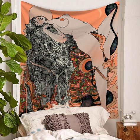 Nordic Girls Bedroom, Decoration Boheme, Skull Tapestry, Wall Blanket, Cool Tapestries, Skeleton Artwork, Blanket Tapestry, Gothic Hippie, Yoga Pad