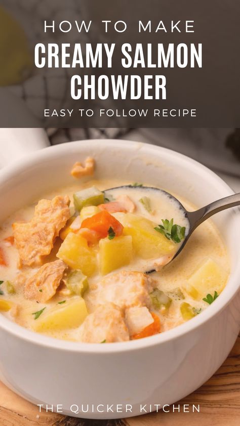 Salmon Chowder Soup, Canned Salmon Chowder Recipe, Salmon Potato Soup, Canned Salmon Soup Recipes, Walleye Chowder Recipe, Canned Salmon Soup, Canned Salmon Meals, Canned Salmon Chowder, Can Salmon Recipes Easy