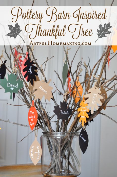 Start a new Thanksgiving tradition with this simple-to-make thankful tree! Gratitude Tree, Herbst Bucket List, Thanksgiving Tree, Thankful Tree, Thanksgiving Projects, Thanksgiving Decorations Diy, Pottery Barn Inspired, Thanksgiving Crafts For Kids, Diy Thanksgiving