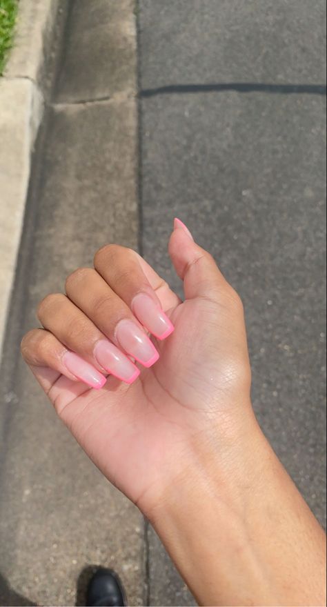 Nails With Hot Pink, Hot Pink Acrylic Nails, Nails With Pink, Clear Acrylic Nails, Hot Pink Nails, Pink Acrylic, Pink Acrylic Nails, Clear Nails, Best Acrylic Nails