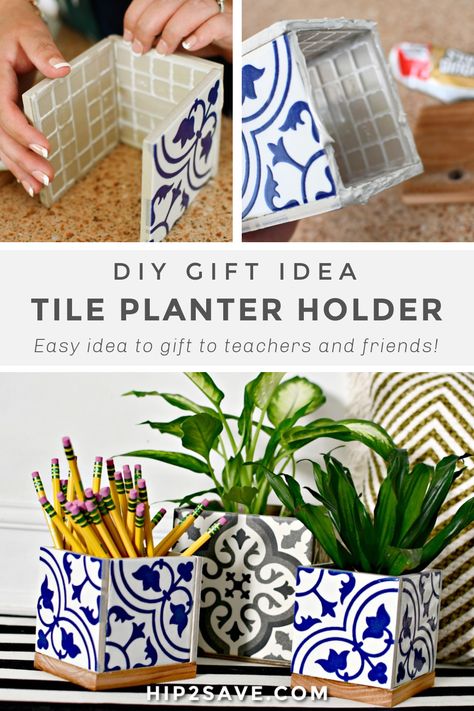 Tile Planter, Ceramic Tile Crafts, Leftover Tile, Whimsical Diy, Planter Holder, Diy Planter, Diy Planter Box, Tile Crafts, Hemma Diy