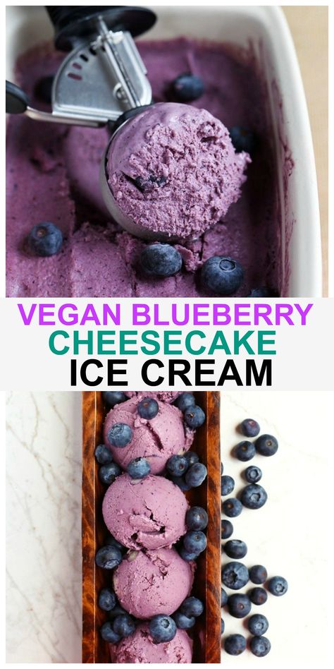 This Vegan Blueberry Cheesecake Ice Cream is dairy-free and made from fruit and naturally sweetened. Made with cashews, yogurt and coconut milk. #vegan #blueberry #cheesecake #icecream #dairyfree Vegan Blueberry Cheesecake, Blueberry Cheesecake Ice Cream, Ice Cream Vegan, Vegan Ice Cream Recipe, Blueberry Ice Cream, Cheesecake Ice Cream, Dairy Free Ice Cream, Vegan Blueberry, Healthy Ice Cream