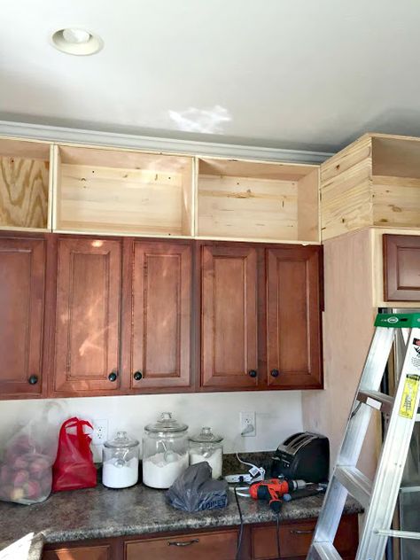 Kitchen Cabinets To Ceiling, Building Cabinets, Cabinets To Ceiling, Above Kitchen Cabinets, Above Cabinets, Kitchen Makeovers, Thrifty Decor, New Kitchen Cabinets, Kitchen Cabinets Makeover