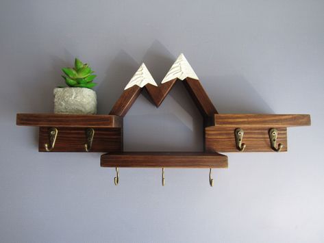 Diy Key Rack Wood, Key Hanger Ideas, Shelf Designs For Hall, Mdf Key Holder, Wooden Key Holder Handmade, First Apartment Gift, Mountain Shelf Key Holder, Entryway Key Holder, Owl Key Holder