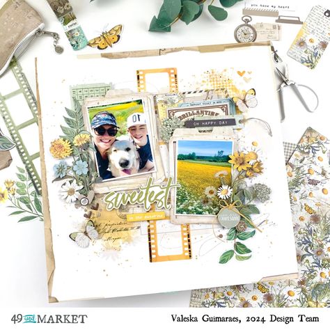 Sweetest in Sunshine - Layout by Valeska - 49 and Market Scrapbooking Layouts Travel, 49 And Market, Scrapbook Design Layout, Scrapbook Organization, Scrapbook Quotes, Scrapbook Gift, Fall Scrapbook, Yellow Sandals, Scrapbook Room