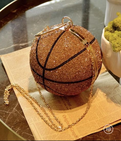 This basketball evening bag captures all the surrounding eyes,fashion style dress can match with this evening clutch,make more fashionable and elegant. #clutch Formal Clutch Purse, Basketball Purse, Gold Clutch Purse, Bling Purses, Basketball Bag, Bola Basket, Rhinestone Handbags, Glitter Bag, Jelly Bag