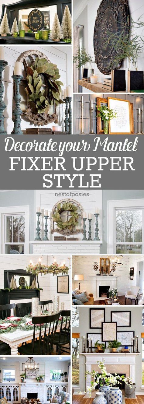 Farmhouse Fireplace Mantels, Magnolia Farms, Farmhouse Fireplace, Fixer Upper Style, Mantel Decorations, Fireplace Mantle, Mantle Decor, Farmhouse Chic, Fireplace Decor