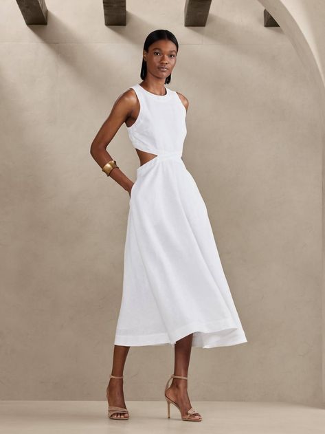 Banana Republic White Dress, A Line Linen Dress, Cutesy Style, White Summer Midi Dress, White Linen Jumpsuit, Extra Dresses, Wardrobe Aesthetic, Europe 2023, Minimalist Outfits