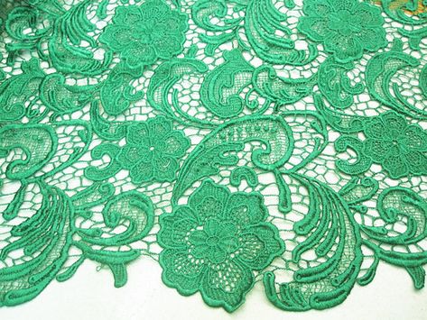 Emerald Green Lace Fabric, venise lace fabric, embroidered lace, Hollow Out fabric lace, retro floral lace, one yard Green Lace Fabric, Emerald Green Lace, Floral Lace Fabric, White Lace Fabric, Bridal Purse, Bridal Lace Fabric, Amazing Lace, Vintage Floral Pattern, Guipure Lace