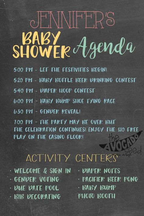 Baby Shower Schedule, Baby Shower Agenda, Shower Schedule, Baby Shower Program, Chalkboard Baby, Agenda Template, Baby Shower Inspiration, Virtual Baby Shower, Itinerary Template