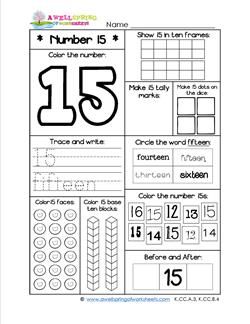 Number Worksheets - Number 15 Worksheet Number Worksheets For Kindergarten, Worksheet Numbers, Number Worksheets Kindergarten, Pre K Worksheets, Base 10 Blocks, Snap Words, Tally Marks, Numbers Kindergarten, Kindergarten Worksheets Printable