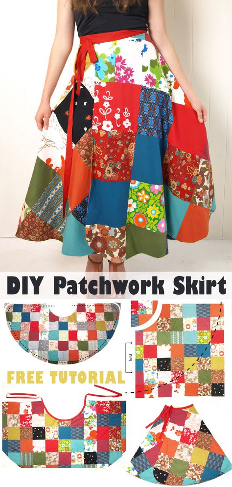 How To Make a Patchwork Skirt Patchwork, African Skirt For Women, Patchwork Skirt Diy Sewing Tutorials, Viking Skirt Pattern, Sew Simple Skirt, Wrap Clothing Patterns, Sewing Patchwork Dress, Diy Boho Skirt Tutorials, Hippie Skirt Sewing Pattern