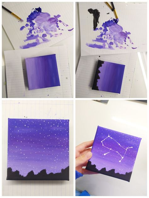 Galaxy Canvas Painting Easy, Purple Canvas Painting Easy, Easy Purple Painting Ideas, Pastel Drawing Easy, Galaxy Painting Acrylic, Galaxy Canvas, Mini Toile, Purple Painting, Canvas Drawing