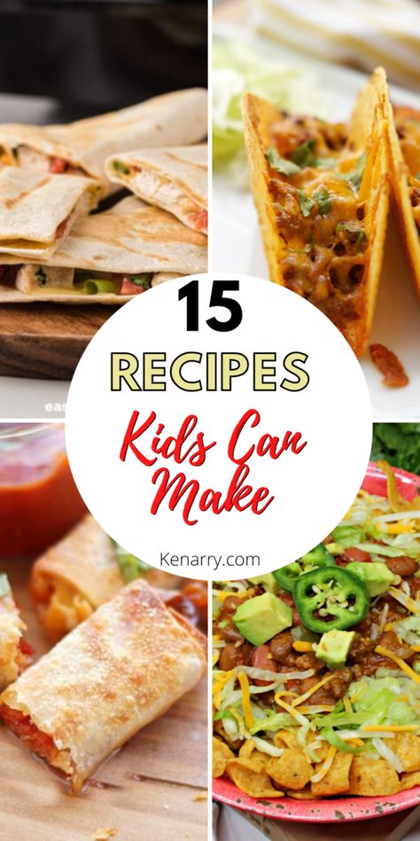 These easy dinner recipes are great for kids to make themselves! Summertime is the perfect time for kids to learn how to cook, and these recipes kids can make are the best way to teach them. See them all on Ideas For The Home By Kenarry. #IdeasForTheHome #Kenarry Child Dinner Ideas, Easy Meals For Kids To Cook, Easy Dinner Ideas For Kids To Make, Easy Cooking For Kids At School, Meals Kids Can Help Make, Easy Dinner Recipes That Kids Can Make, East Dinners To Cook For Kids, Summer Cooking With Kids, Easy Recipe For Beginners