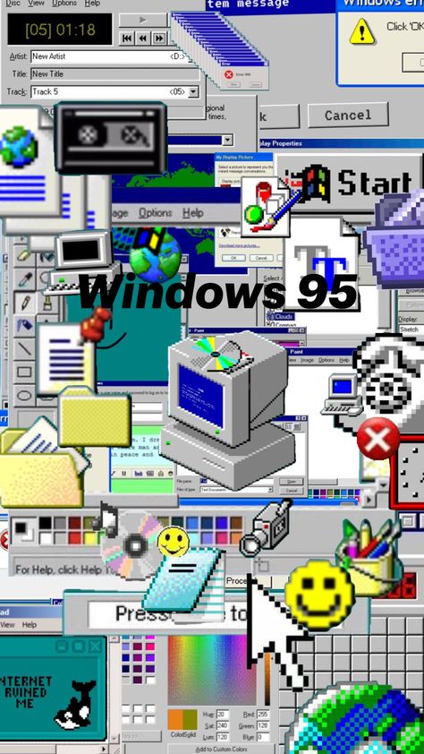 #windows95 4k Gaming Wallpaper, Retro Games Poster, Tech Aesthetic, Windows 95, Cartoon Artwork, Wallpaper Iphone Neon, Dreamcore Weirdcore, Computer Backgrounds, Homescreen Iphone