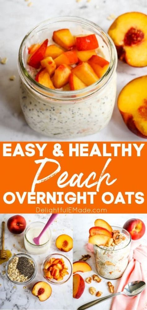 Peaches And Cream Overnight Oats, Peach Overnight Oats, Overnight Oats Recipe Easy, Best Overnight Oats Recipe, Blueberry Overnight Oats, Overnight Oatmeal Recipes, Oat Recipes Healthy, Easy Overnight Oats, Overnight Oats Recipe Healthy