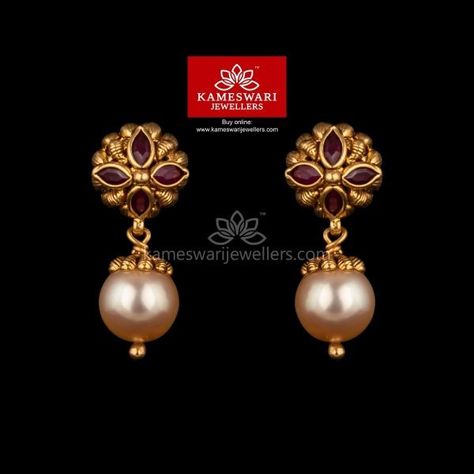 Kameswari Jewellers, Small Earrings Gold, Buy Earrings Online, Gold Earrings Indian, Gold Earrings Models, Gold Jewelry Simple Necklace, Gold Pendant Jewelry, Gold Bride Jewelry, Gold Ring Designs