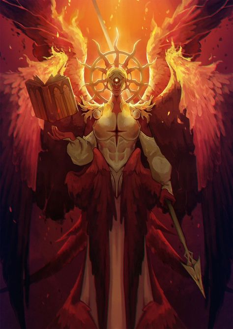 Fire Deity Concept Art, Sun Demon Art, Dark Fantasy Creature Design, Fire Angel Art, Fire God Art, Sun God Character Design, Dnd Gods Concept Art, Gods Character Design, Archangels Uriel