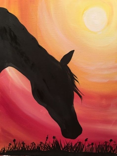 Painting Sillouhette, Simple Horse Painting Ideas, Simple Silhouette Painting, Diy Dog Painting, Easy Dog Paintings For Beginners, Easy Horse Paintings For Beginners, Cute Dog Paintings Easy, Silouttes Art Painting, Easy Painting Designs