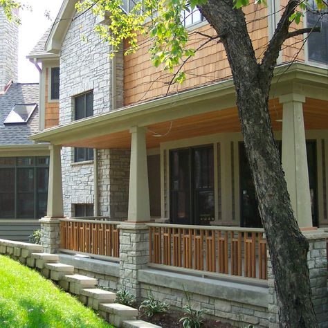 Craftsman Railing | Houzz Craftsman Style Front Porch Railings, Craftsman Porch Railing Wood, Craftsman Balcony, Craftsman Railing, Craftsman Porch Railing, Craftmans House, Craftsman Style Front Porch, Craftsman Front Porch, Craftsman Columns