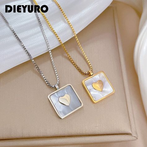 Smarter Shopping, Better Living! Aliexpress.com Trendy Style Fashion, Aliexpress Finds, Party Necklace, Neck Chain, Square Pendant, Geometric Jewelry, Chain Jewelry, Stainless Steel Necklace, Stainless Steel Jewelry