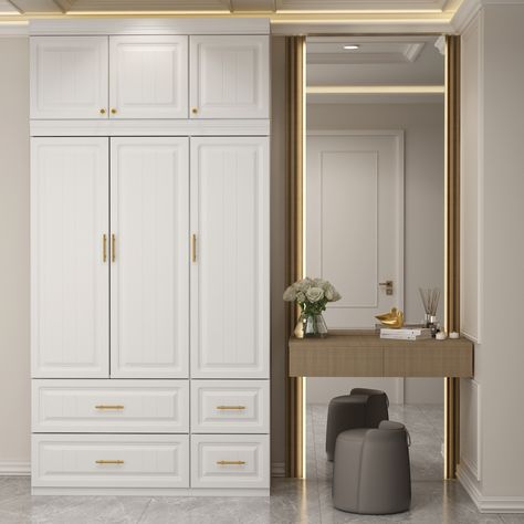 This modern wardrobe is ideal for adding storage space and improving the room decor. Remodeled Master Bedrooms, Cabinets In Bedroom Wall, Large Built In Closet, Minimal Wardrobe Design Bedroom, Large Armoire Bedroom, Closet Armoires & Wardrobes, Wardrop Design Bedroom Wood, Room Cabinets Bedrooms, Armoire For Clothes