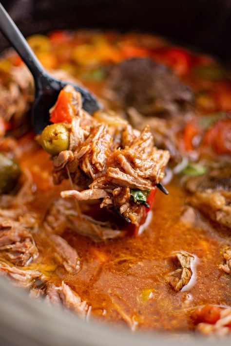 This hearty and delicious Slow Cooker Picadillo Pot Roast is filled with shredded chuck roast in a flavorful beef broth flavored with olives, tomatoes, vegetables, and seasonings. Boneless Chuck Roast Recipes, Roast Beef Crock Pot Recipes, Rice And Black Beans, Beef Roast Crock Pot, Beef Picadillo, Beef Ideas, Crockpot Roast Recipes, Tonights Dinner, Pot Roast Crock Pot Recipes