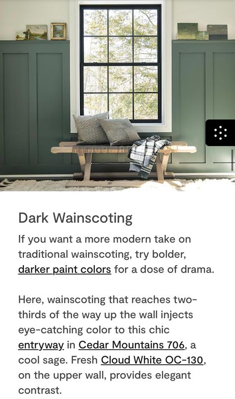 Teal Wainscoting, Dark Paint Colors, Wainscoting, Eye Catching Colors, Paint Colors, Entryway, Wall, White, Color